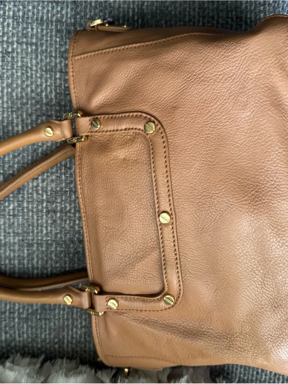 Tory Burch Amanda Mini Satchel Tan Camel Leather Gold Logo Handbag